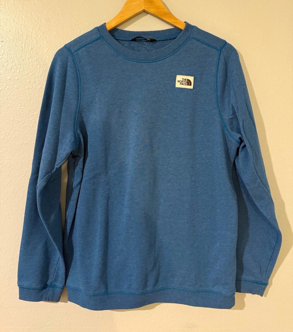 The North Face Teens XL Blue Pullover Crewneck Fleece Sweatshirt Logo Cozy